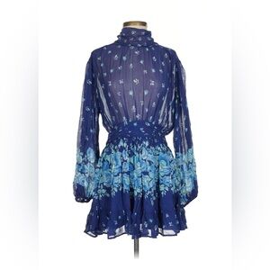 Anthropologie Let Me Be Blue Floral Mock Neck Mini Dress